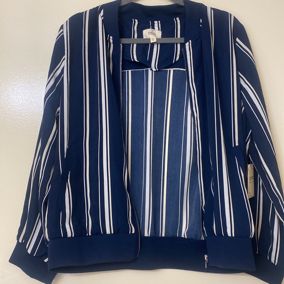 PERCH by Blu Pepper navy blue striped lightweight jacket - Picture 3 of 5